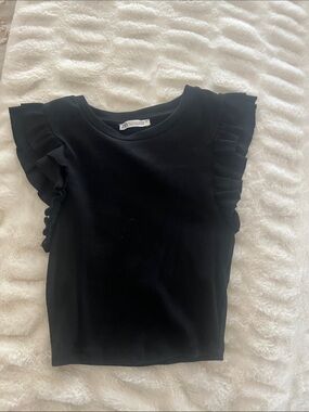 Zara Black Ruffle-Sleeve Crop Top